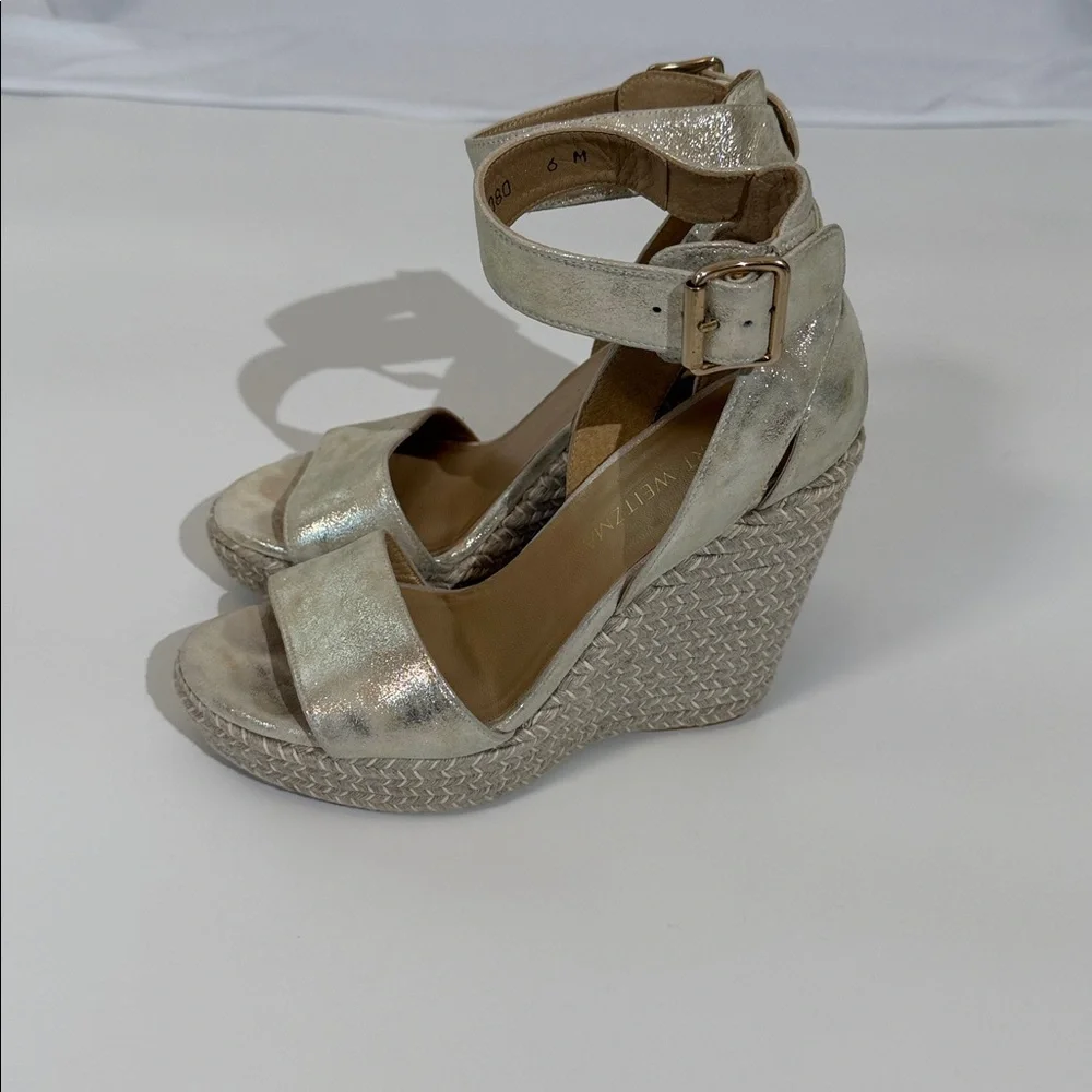Stuart Weitzman Mostly Platform Wedge Sandal Size 6 Gold Espadrille